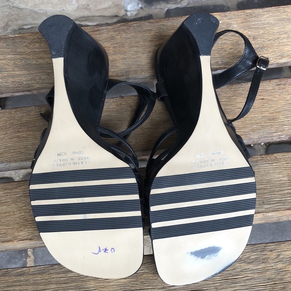 Whitemt. Wedge Strappy Sandals Black Leather. 10M - Picture 5 of 5